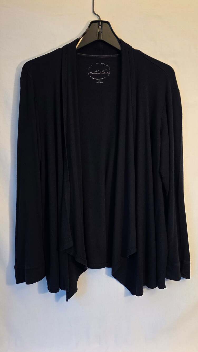 Int'l Concepts INC + Sized Black Ribbed Open Front Flyaway Cardigan Sweater 2X